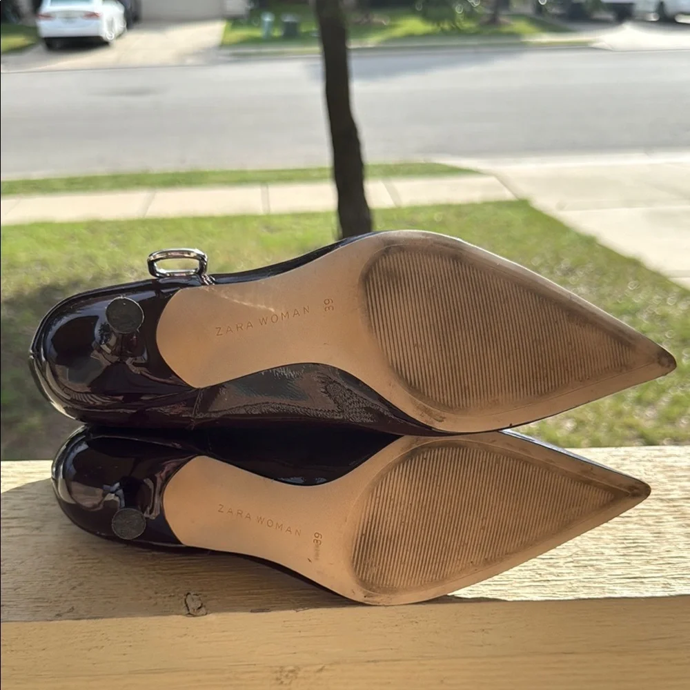 Zara Women Patent Burgundy Ankle Boots - Picture 6 of 7